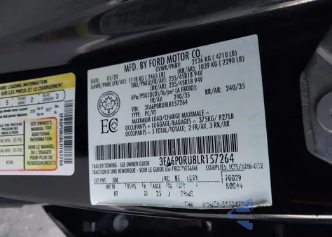 2020 Ford Fusion Hybrid Titanium from USA, damaged, VIN 3FA6P0RU8LR157264